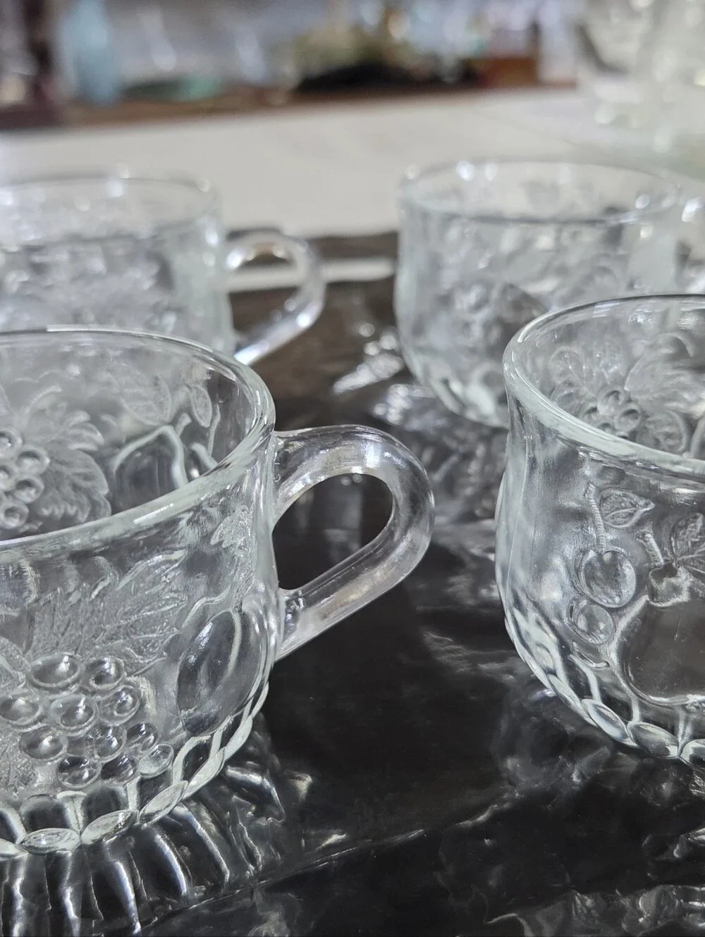 Vintage Jeannette Glass Fruit Clear Punch Cups Set of 5 Orchard Replacement Glas